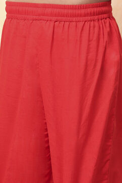 Red Polyester Blend Gathered Suit Set image number 2