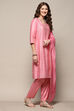 Red Yard-Dyed Chanderi Kurta & Pants Suit Set image number 6