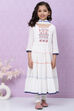 Off White Cotton Tiered Kurta Churidar Suit Set