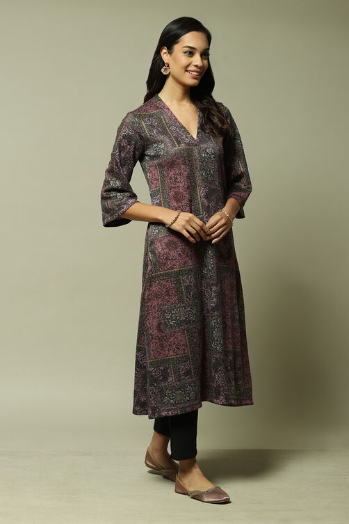 Olive Green Straight Printed Kurta image number 2