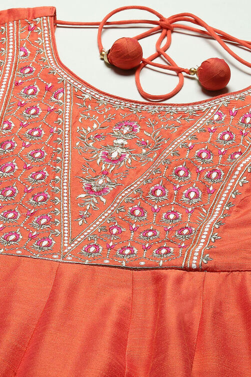 Orange Embroidered Detail Festive Anarkali Suit Set image number 2