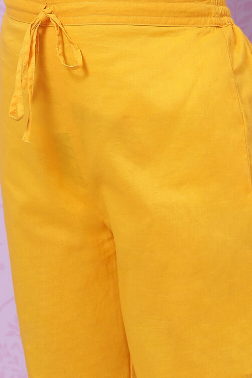 Yellow Cotton Flared Printed Kurta Set image number 5
