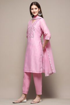 Light Pink Art Silk Straight Kurta Pant Suit Set image number 4