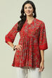 Red Rayon Flared Printed Kurti image number 0