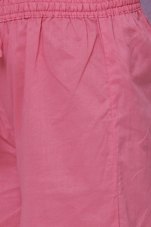 Pink Poly Cotton Girls Straight  Kurta Palazzo Suit Set image number 3
