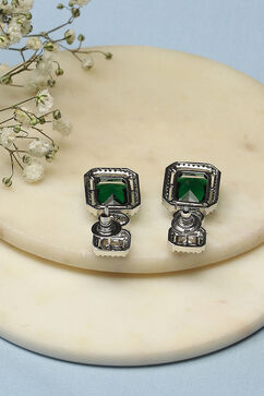 Emerald Green Brass Earrings image number 2
