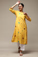 Yellow Viscose Straight Printed Kurta