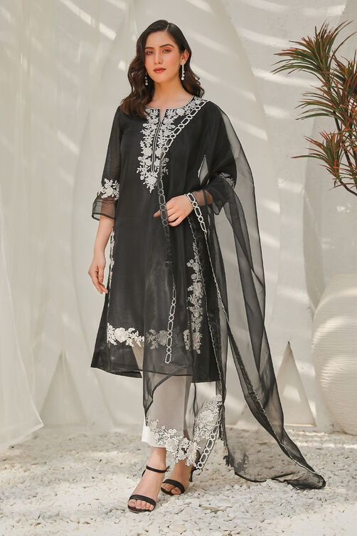 Black Embroidered Kurta & Palazzo Suit Set image number 0