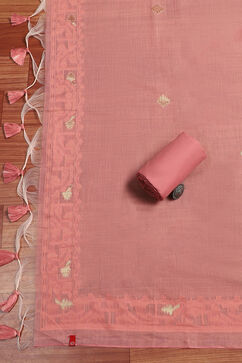 Pink Chanderi Handloom Unstitched Suit Set image number 4