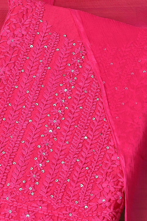 Pink Art Silk Embroidered Unstitched Suit Set image number 4