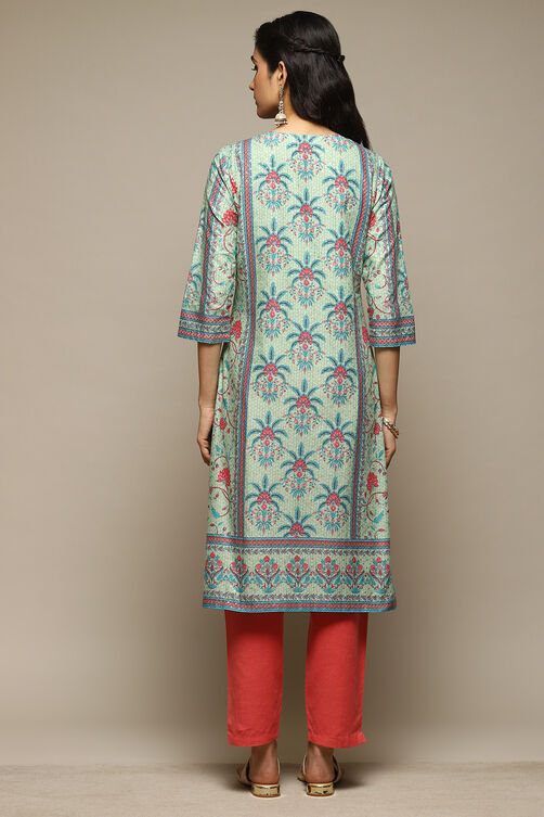 Green Cotton Straight Printed Kurta image number 3