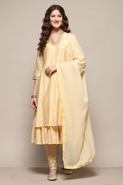 Beige Cotton Blend Layered Suit Set image number 7