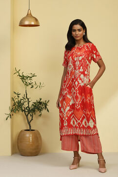 Red Printed Straight Kurta Set image number 0