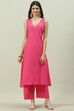 Pink Printed Layered Kurta Palazzo Suit Set image number 7