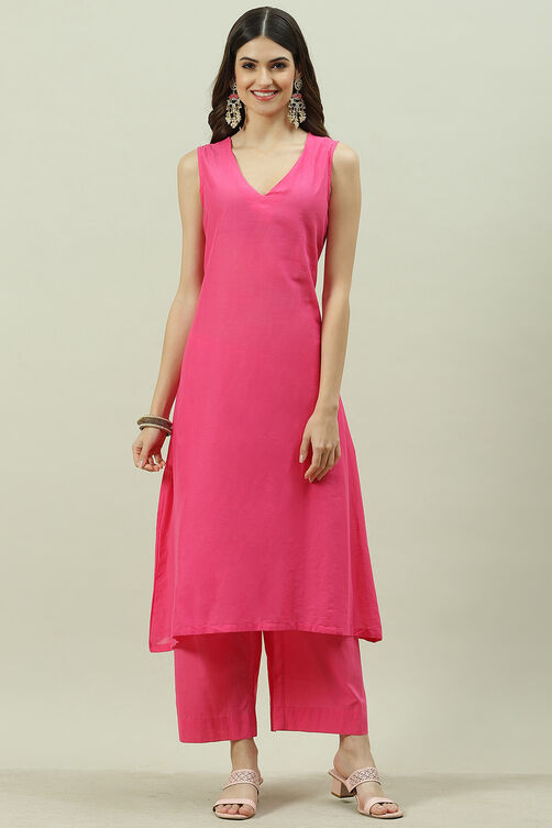 Pink Printed Layered Kurta Palazzo Suit Set image number 7