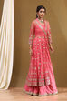 Pink Floral Butterfly Net Festive Anarkali Lehenga Set image number 6