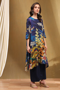 Midnight Blue Modal Floral Asymmetric Kurta Set image number 5