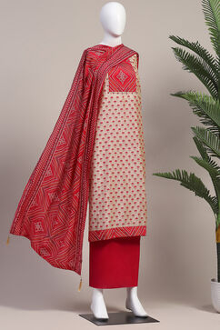 Pink Chanderi Hand Block Print Unstitched Suit Set image number 4