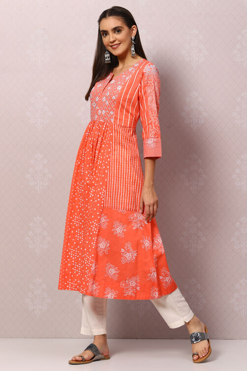 Coral Cotton Flared Printed Kurta image number 2