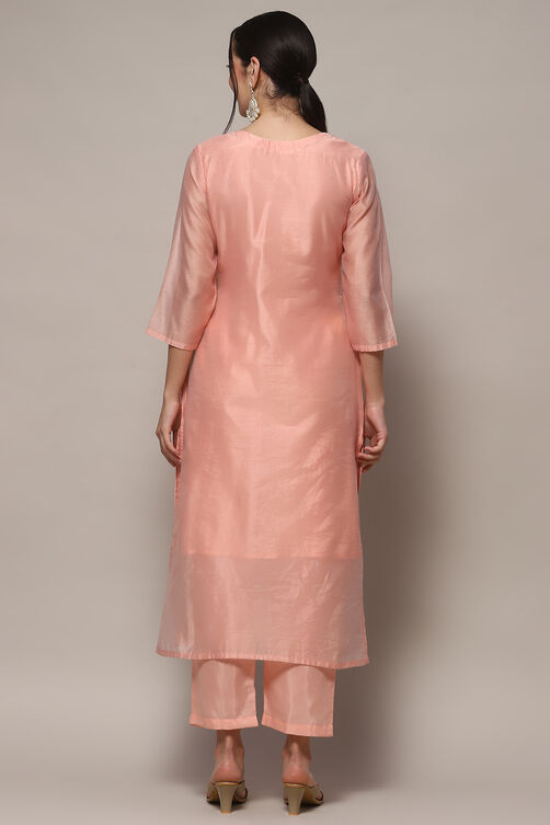 Baby Pink Chanderi Blend Unstitched Suit set image number 6