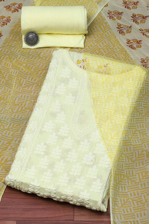 Yellow Cotton Handloom Unstitched Suit Set image number 0