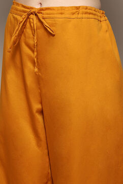 Mustard Cotton Blend Straight Yarndyed Kurta Palazzo Suit Set image number 2