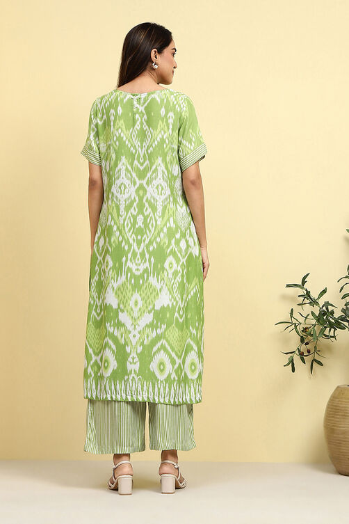 Moss Green Printed Straight Kurta Set image number 3