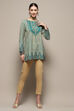 Green and Beige Printed Regular Fit Straight Kurti image number 0