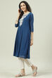 Navy Poly Cotton A-Line Kurta image number 2