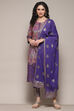 Pink & Purple Voile Straight Printed Kurta Slim Pant Suit Set image number 7