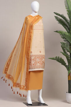 Yellow Chanderi Handloom Unstitched Suit Set image number 5