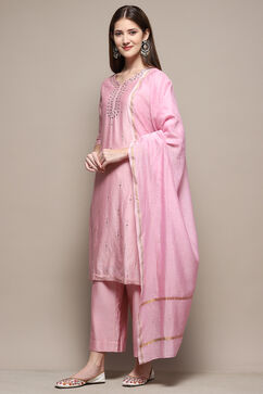 Light Pink Straight Kurta Palazzo Suit Set image number 4