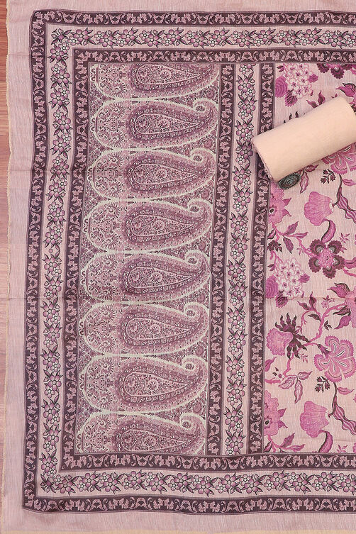 Blue Cotton Printed Unstitched Suit Set image number 3