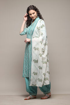 Green Cotton Printed Unstitched Suit Set image number 5