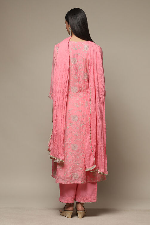 Pink Cotton Blend Kalidar Kurta Palazzo Suit Set image number 2