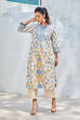 Off-white & Blue Cotton Floral Straight Kurta image number 1