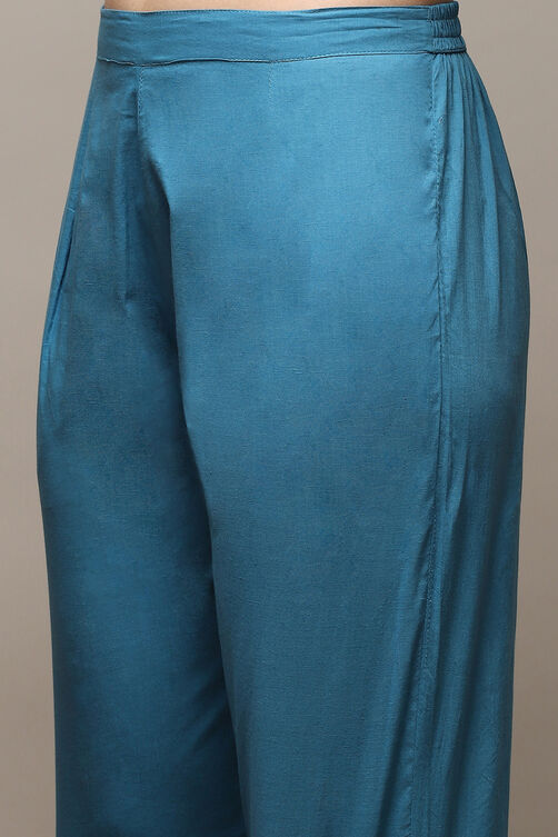 Blue Silk Blend Printed Unstitched Suit Set image number 3