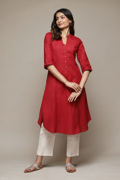Red A-Line Solid Kurta image number 5