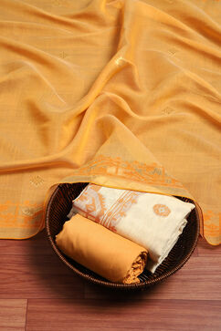 Yellow Chanderi Handloom Unstitched Suit Set image number 0