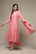 Pink Cotton Blend Kalidar Kurta Palazzo Suit Set