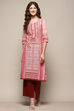 Rust & Off-white Cotton Printed Straight Kurta image number 5