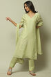 Green Cotton Machine Embroidered Unstitched Suit Set image number 0