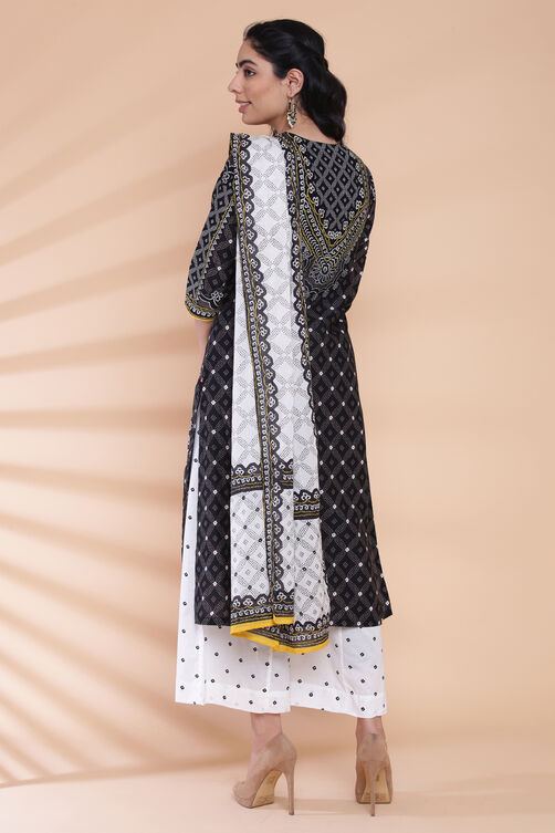 Black Cotton Straight Kurta Flared Palazzo Suit Set image number 8