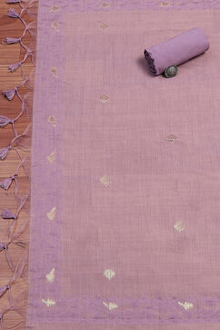 Purple Chanderi Handloom Unstitched Suit Set image number 3