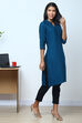 Teal Cotton Flax Kurta image number 3