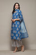 Royal Blue Cotton Straight Printed Kurta Straight Palazzo Suit Set image number 4