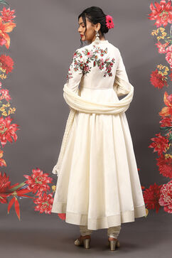 Rohit Bal Off White Cotton Blend Anarkali Kurta Suit Set image number 4