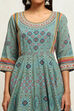 Turquoise Cotton Geometric Printed Anarkali Suit Set image number 1