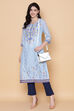 Blue Cotton Straight Printed Kurta image number 4