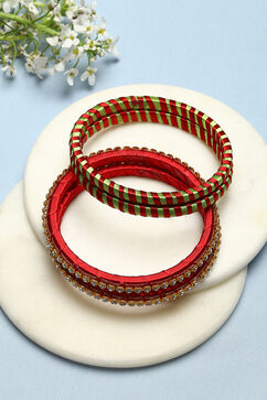 Red & Green Plastic & Thread Bangles image number 0